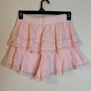 Altar'd State Winslow Pink Skort Tiered Ruffle Large Lace Trim Cotton Womens